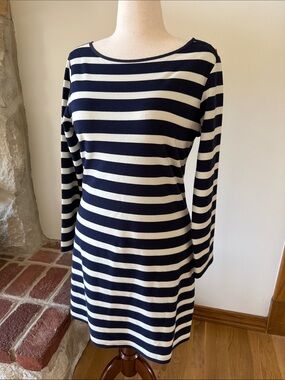 Sail to Sable Navy & White Striped Long Sleeve Jersey Dress